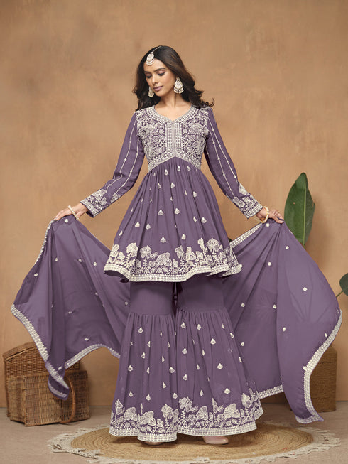 Voilet Faux Georgette Sharara Suit Acy8830
